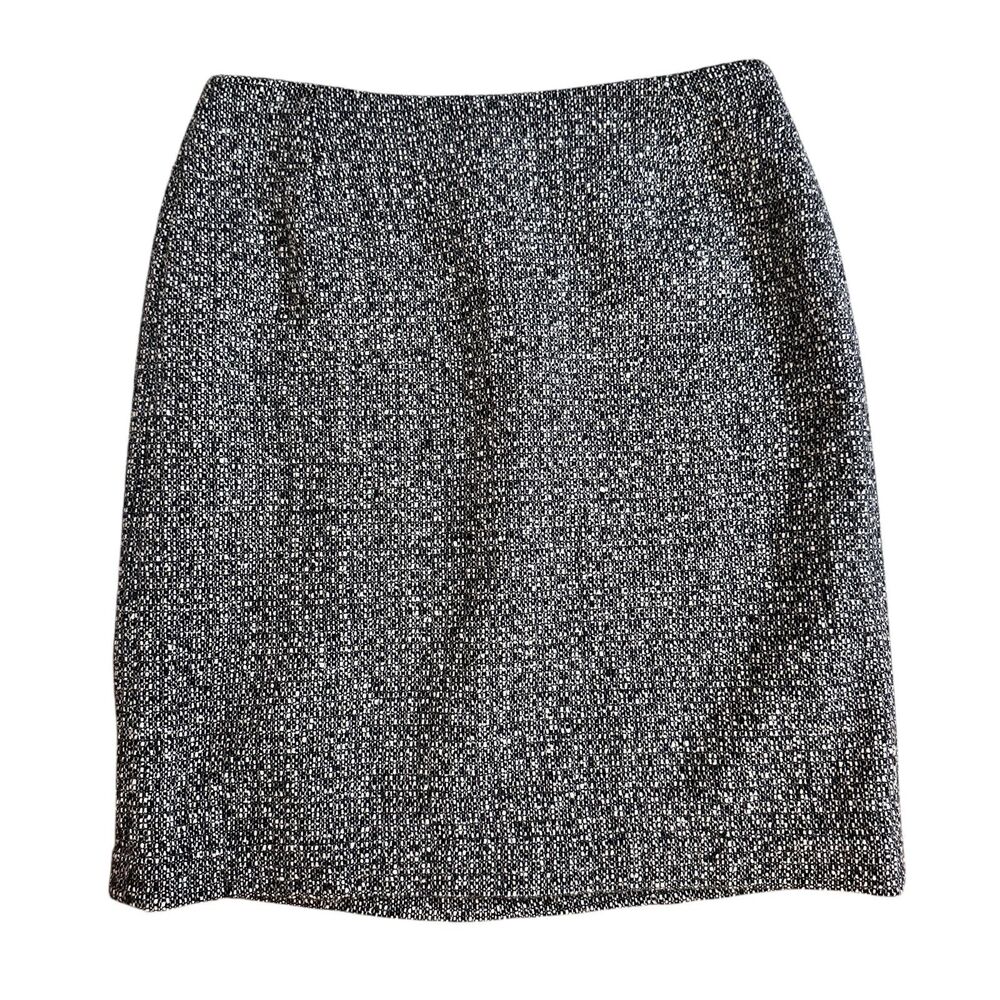 Eddie Bauer‎ Black & White Tweed Wool Blend Lined Zip Back Pencil Skirt Size 14